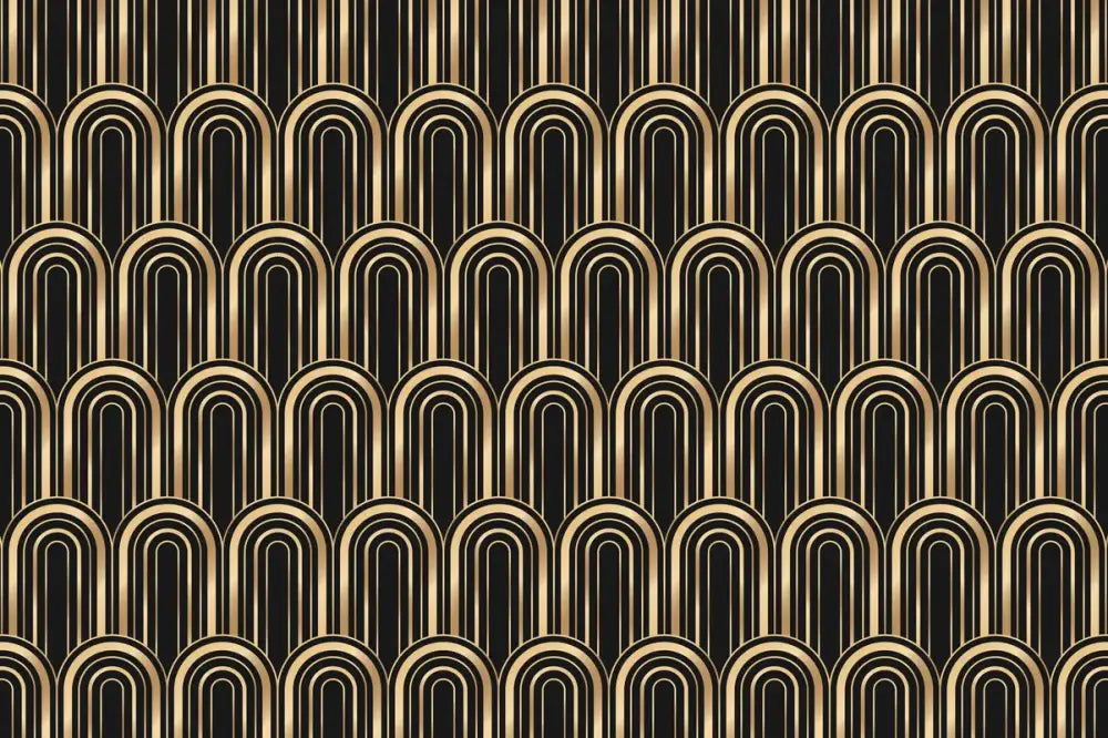 Papier Peint Imitation - Motifs Géométriques Noir Et Doré