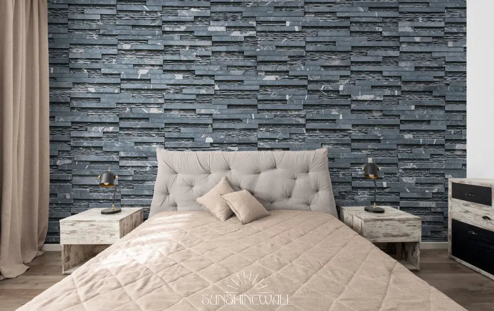 Papier Peint Imitation - Mur De Parement Gris Foncé