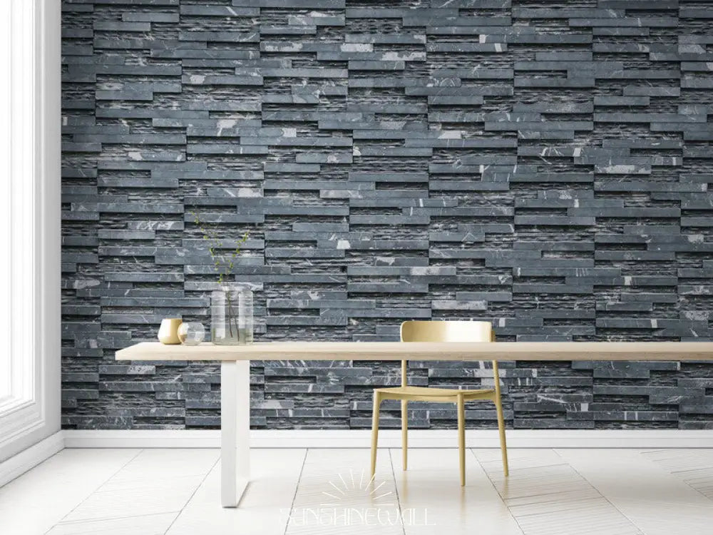 Papier Peint Imitation - Mur De Parement Gris Foncé