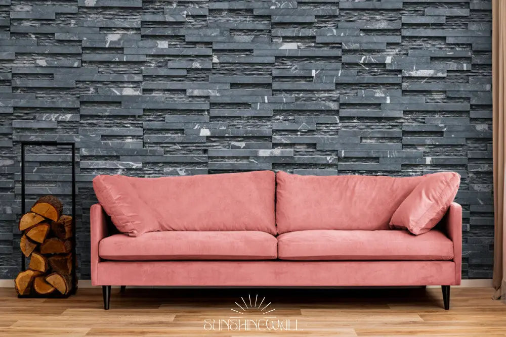 Papier Peint Imitation - Mur De Parement Gris Foncé