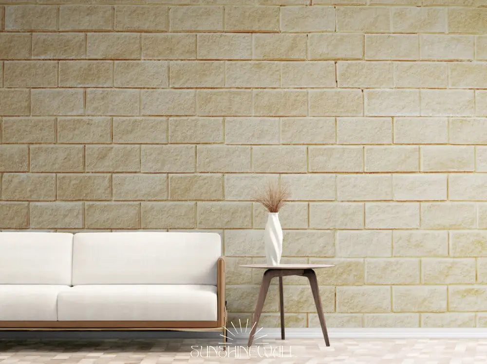 Papier Peint Imitation - Mur De Pierre Beige