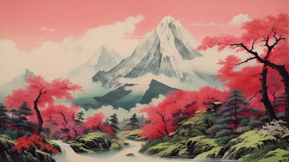 Papier Peint Japonais - Forêt Et Montagnes