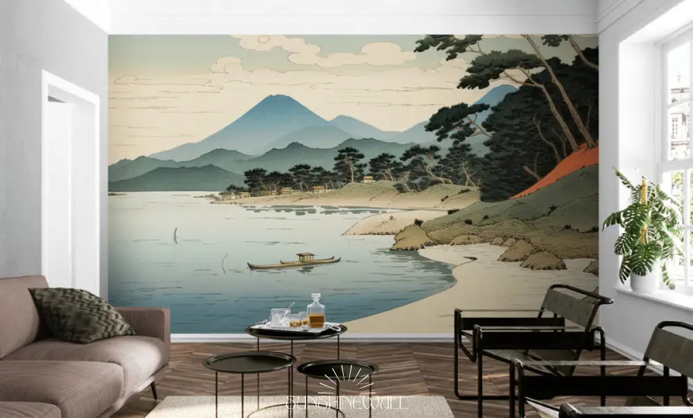 Papier Peint Japonais - Paysage De Lac Et Montagnes