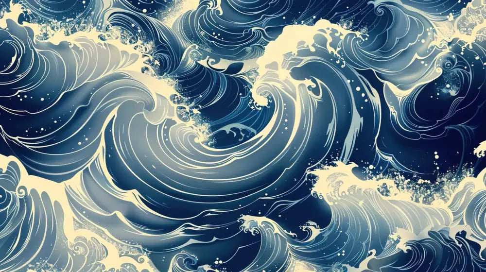 Papier Peint Japonais - Vagues Bleues Dynamiques