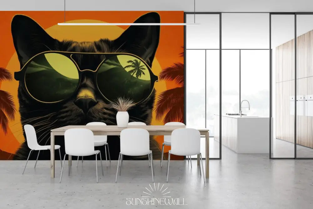 Papier Peint Moderne - Chat Avec Lunettes De Soleil