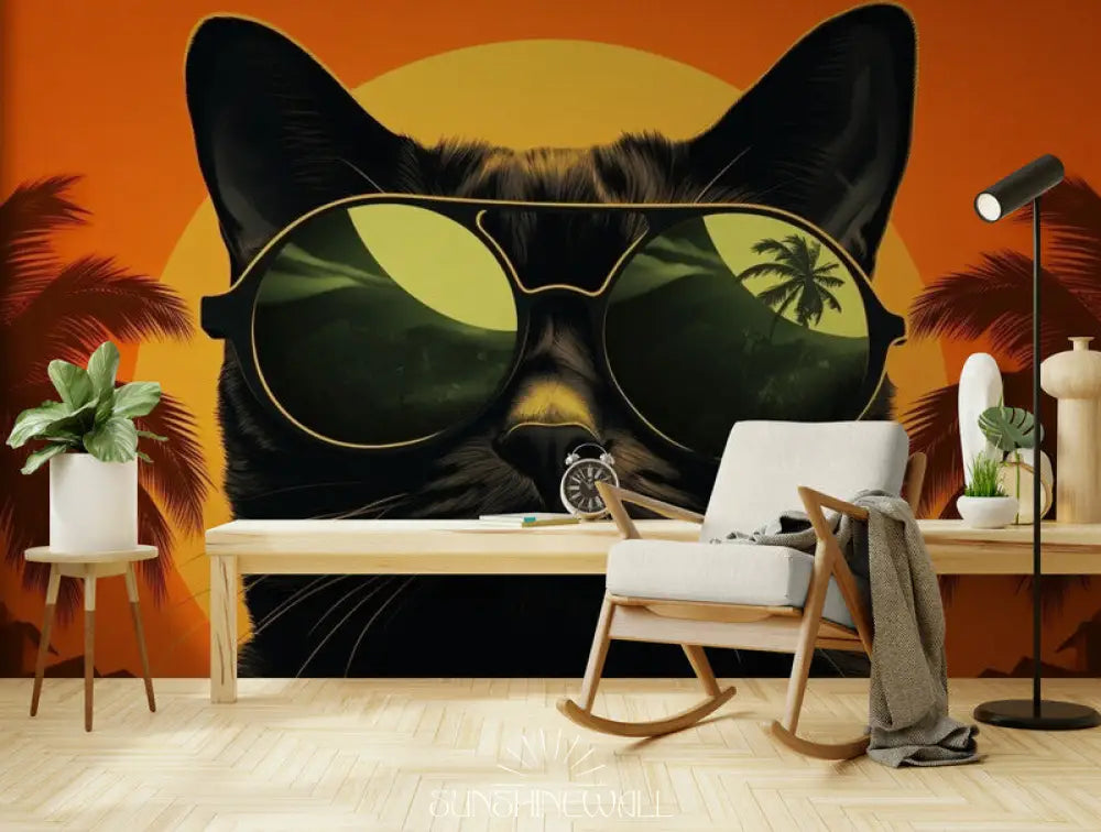 Papier Peint Moderne - Chat Avec Lunettes De Soleil