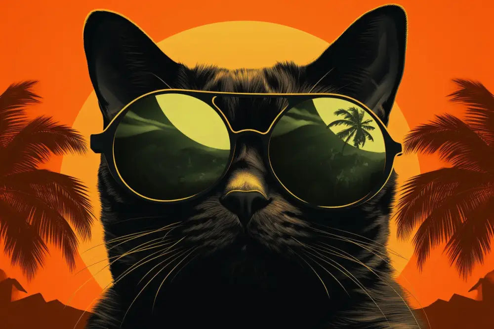 Papier Peint Moderne - Chat Avec Lunettes De Soleil