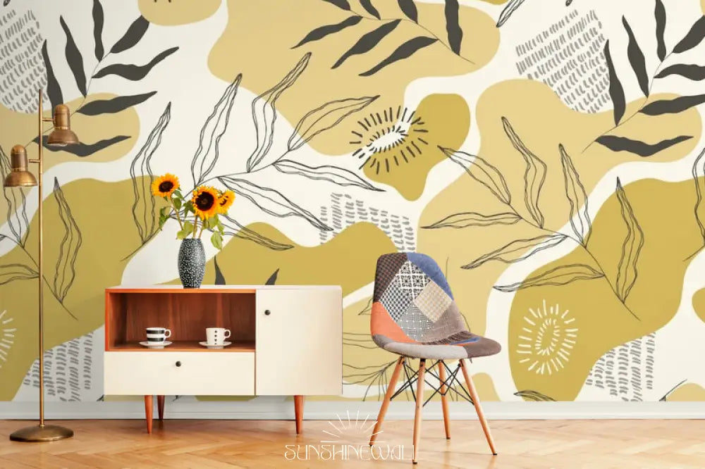 Papier Peint Moderne - Floral Jaune