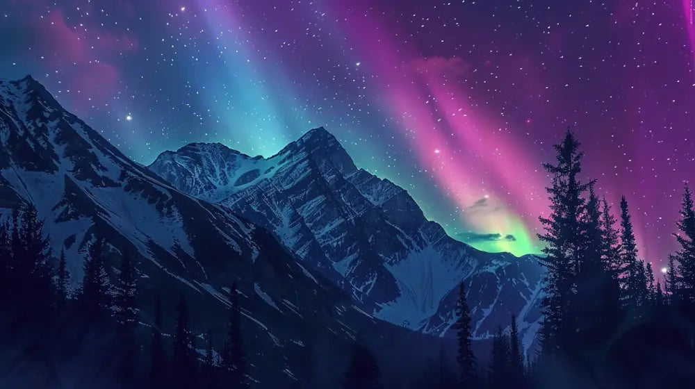 Papier Peint Montagne - Aurore Boréale