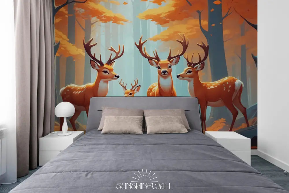 Papier Peint Nature - Cerfs Et Biche En Harmonie