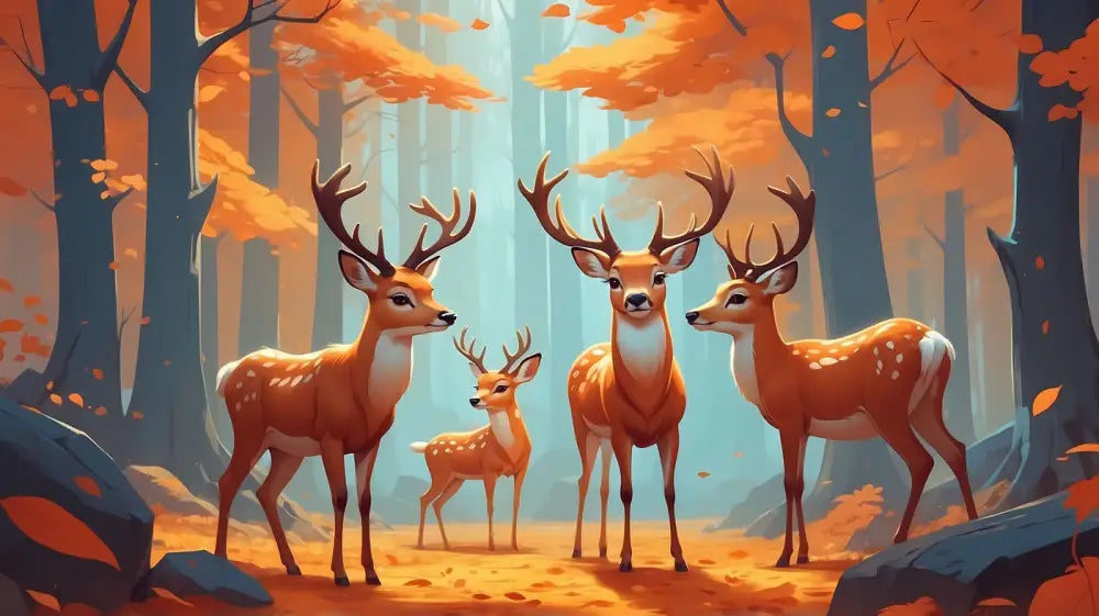 Papier Peint Nature - Cerfs Et Biche En Harmonie