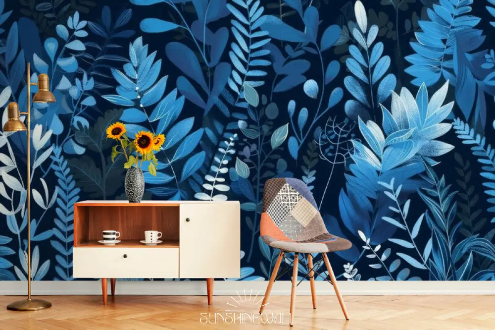 Papier Peint Nature - Feuillage Bleu