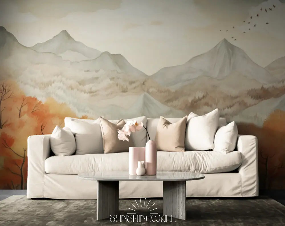 Papier Peint Nature - Montagnes Et Forêt D’automne