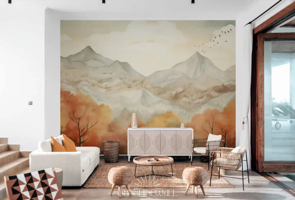 Papier Peint Nature - Montagnes Et Forêt D’automne