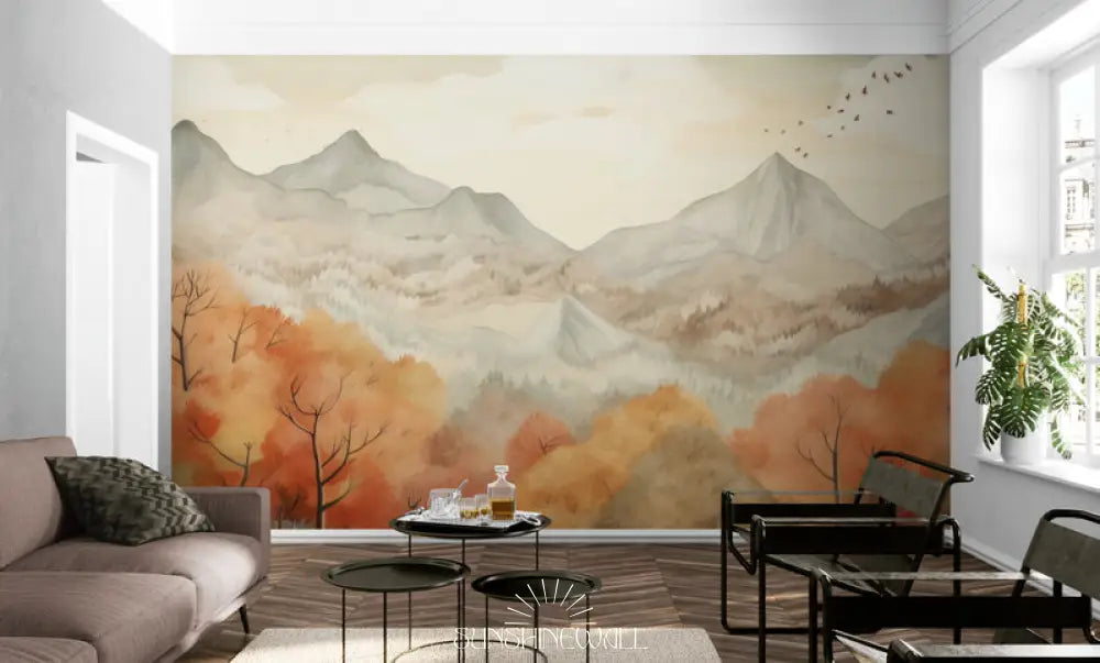 Papier Peint Nature - Montagnes Et Forêt D’automne