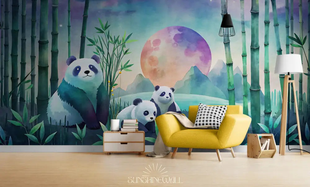 Papier Peint Nature - Panda Et Forêt De Bambou