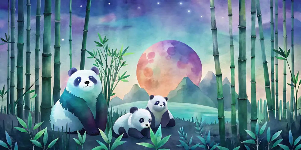 Papier Peint Nature - Panda Et Forêt De Bambou