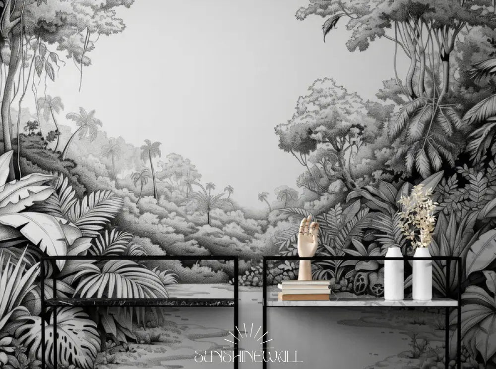 Papier Peint Noir Et Blanc - Paysage Tropical