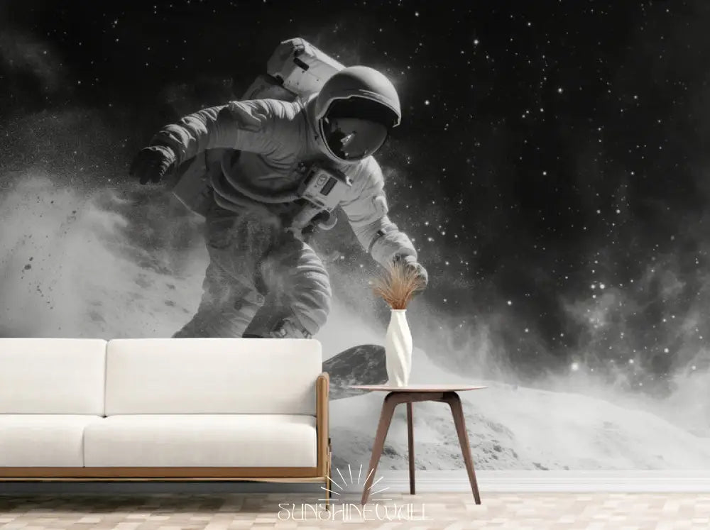 Papier Peint Panoramique - Astronaute En Noir Et Blanc