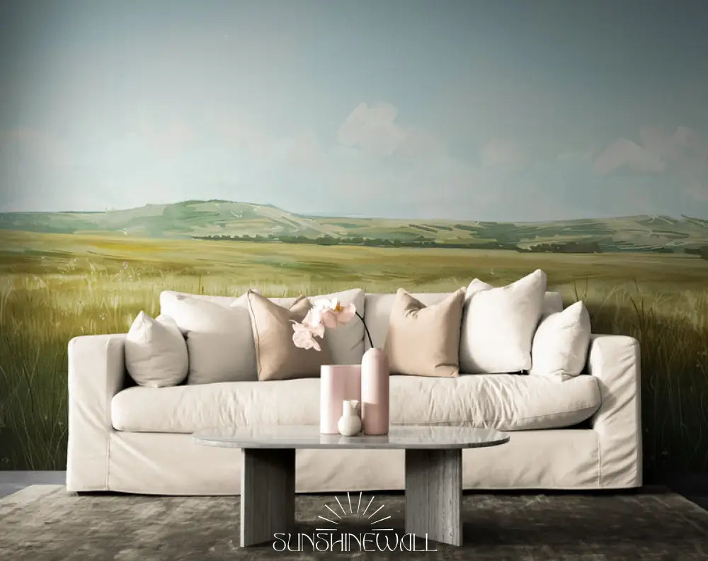 Papier Peint Paysage - Champs Et Colline