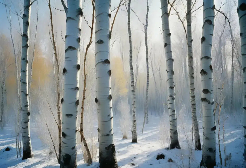 Papier Peint Paysage - Forêt De Bouleaux Enneigée