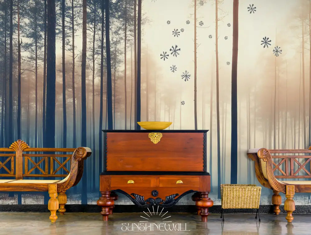 Papier Peint Paysage - Forêt Enneigée