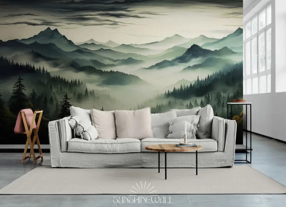 Papier Peint Paysage - Forêt Et Montagnes