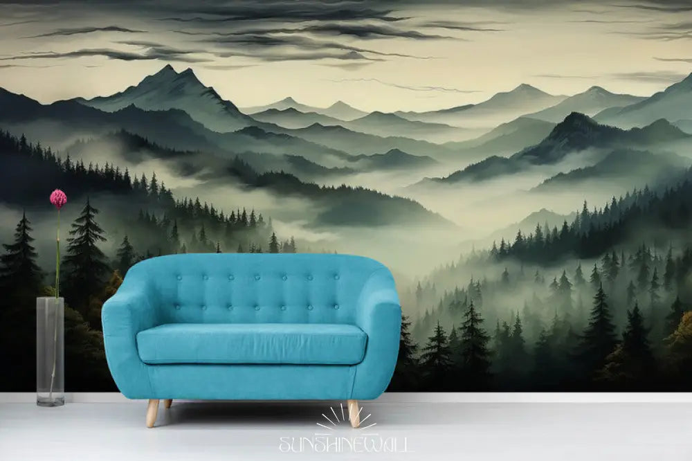 Papier Peint Paysage - Forêt Et Montagnes