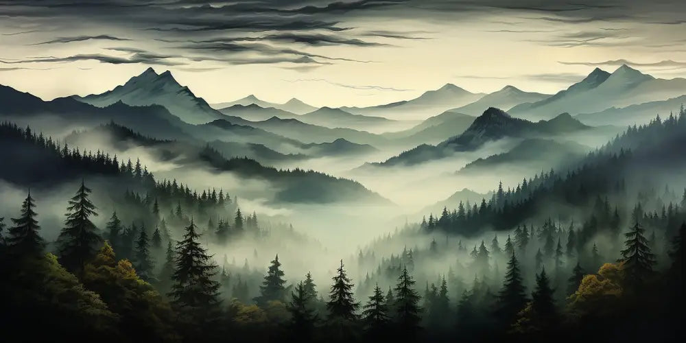 Papier Peint Paysage - Forêt Et Montagnes