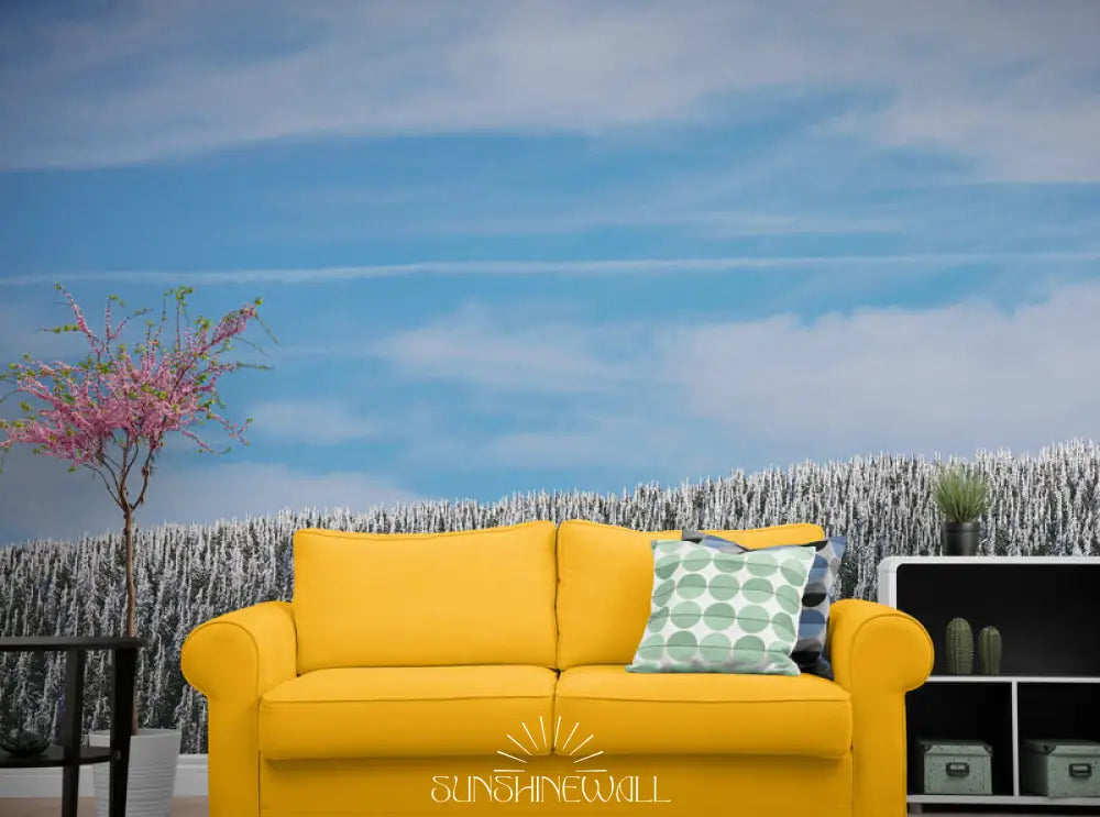 Papier Peint Paysage - Forêt Montagneuse Enneigée