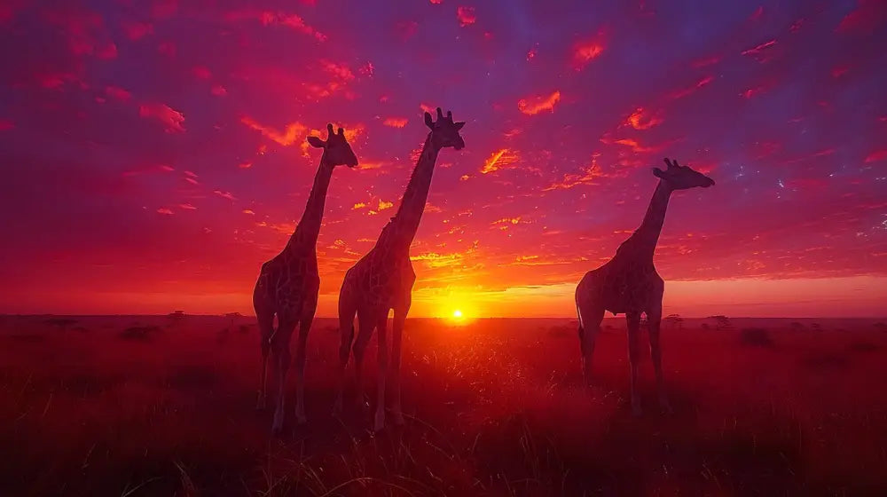 Papier Peint Paysage - Girafes Coucher De Soleil