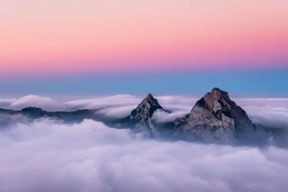 Papier Peint Paysage - Montagnes Et Ciel Rose