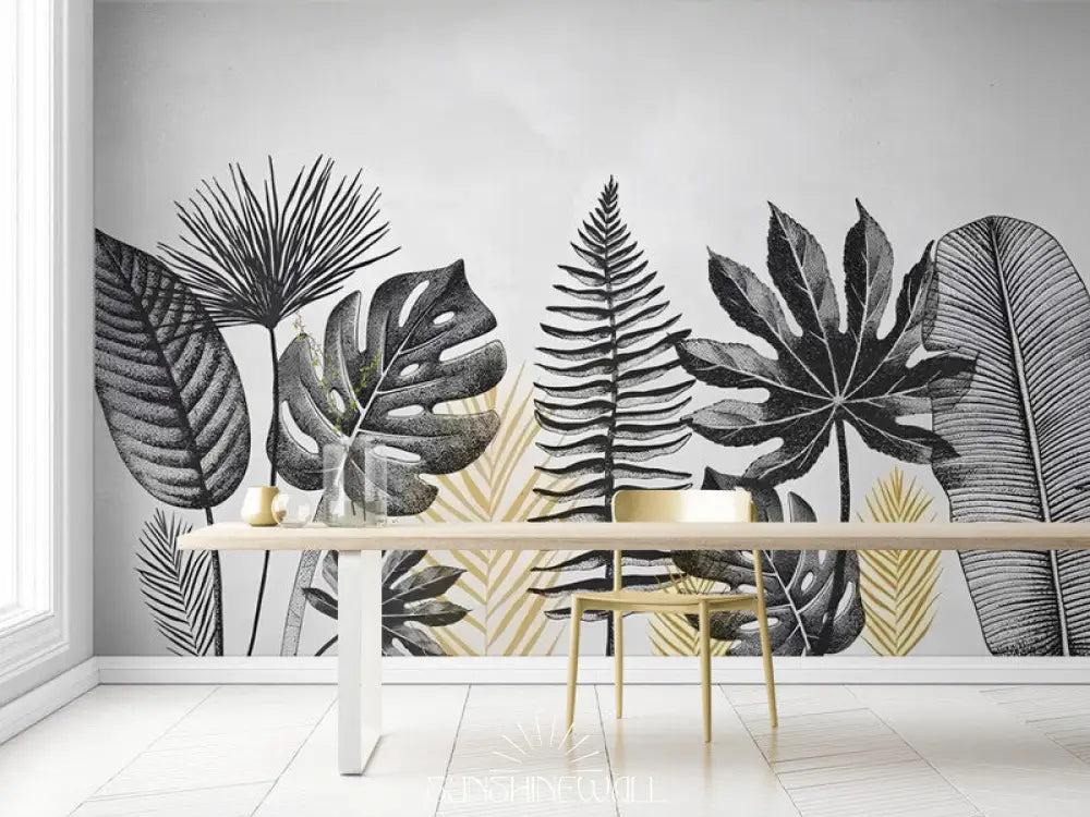 Papier Peint Plantes - Noir Et Blanc