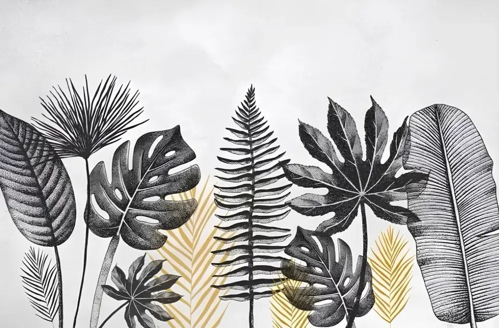 Papier Peint Plantes - Noir Et Blanc