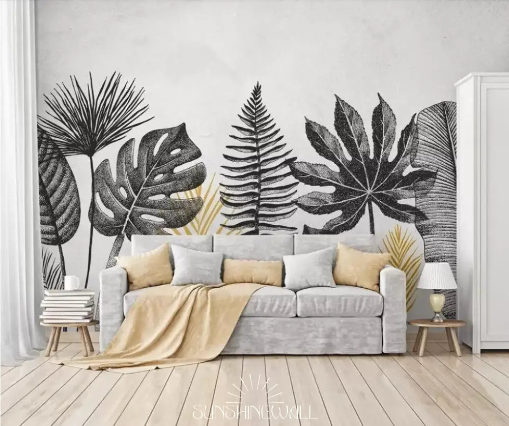 Papier Peint Plantes - Noir Et Blanc