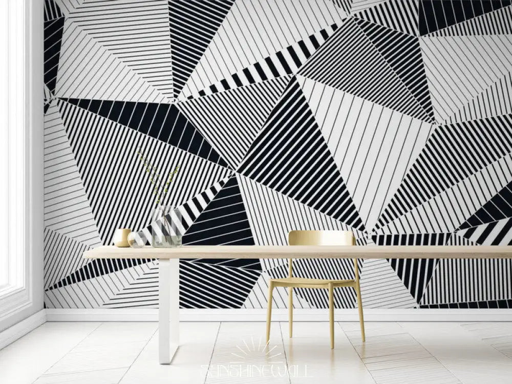 Papier Peint Triangles - Lignes Noires Et Blanches