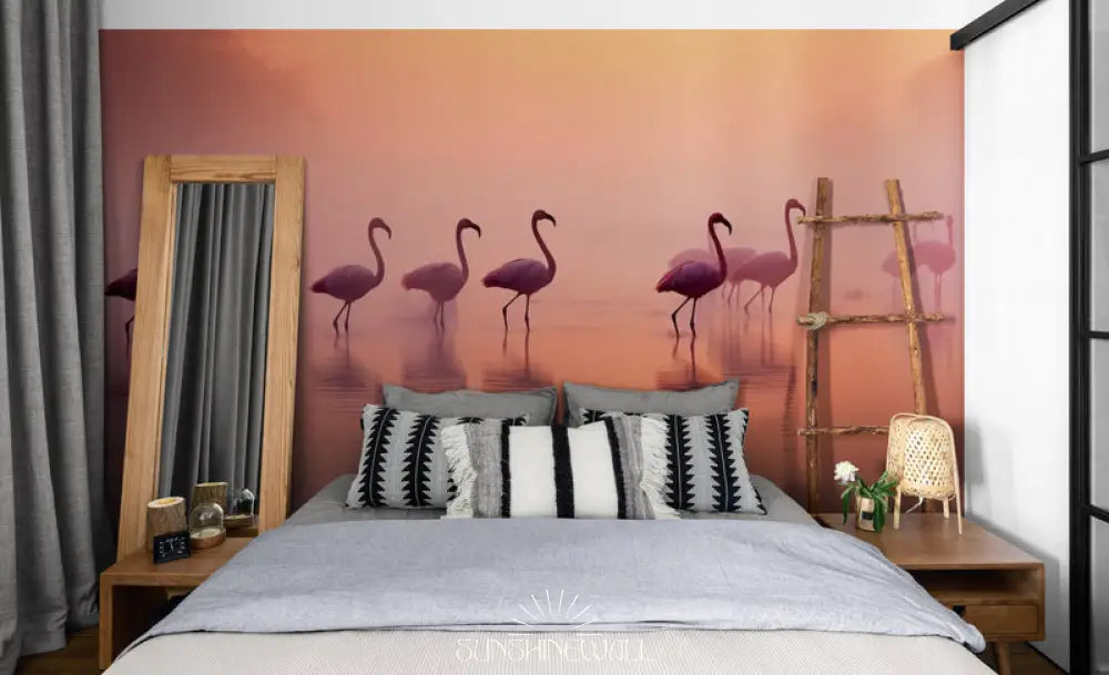 Papier Peint Tropical - Flamants Roses