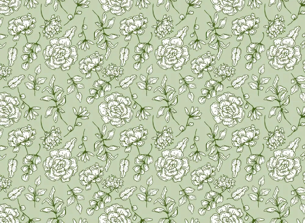 Papier Peint Vintage - Fleurs Vertes Élégantes