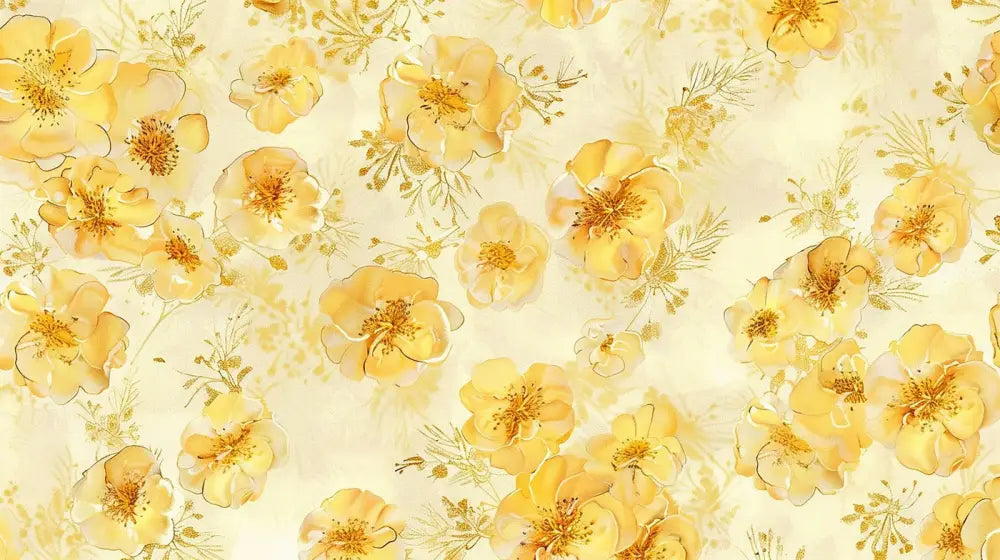 Papier Peint Vintage - Floral Jaune Éclatant