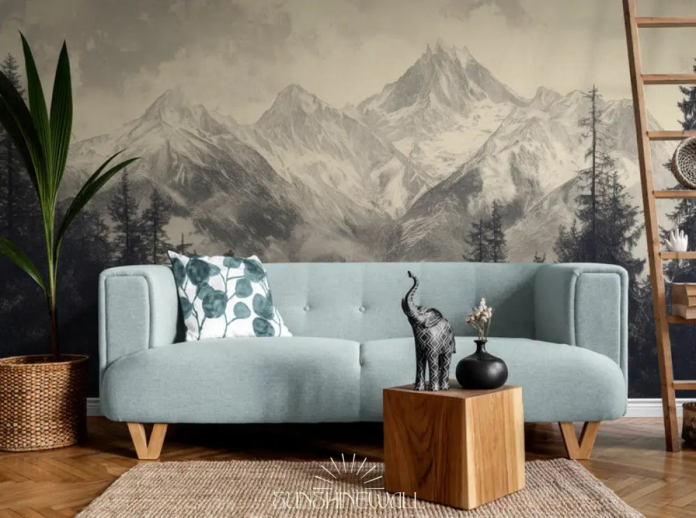 Papier Peint Vintage - Montagne Et Forêt