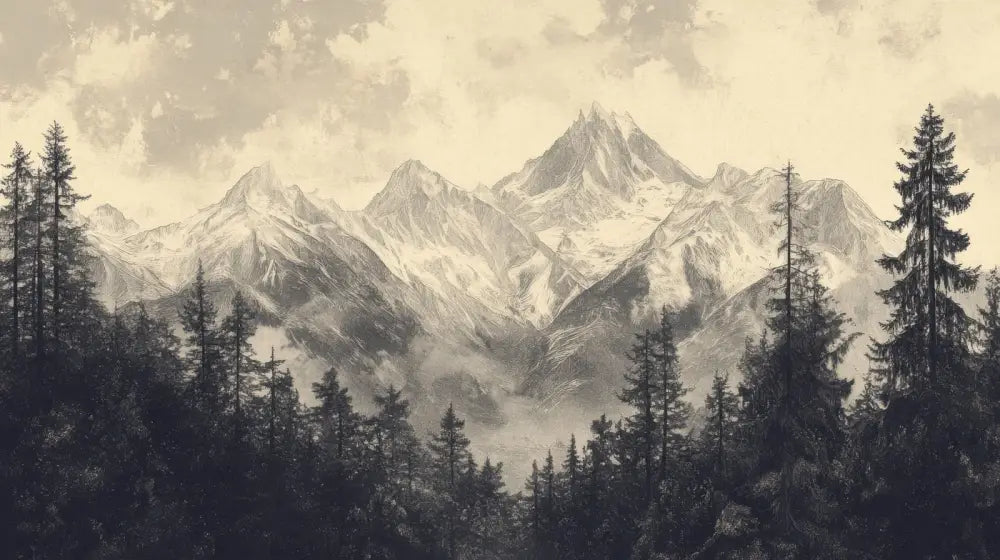 Papier Peint Vintage - Montagne Et Forêt