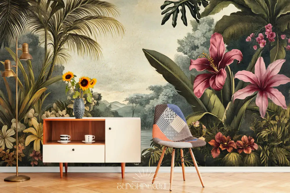 Papier Peint Vintage - Paysage Tropical