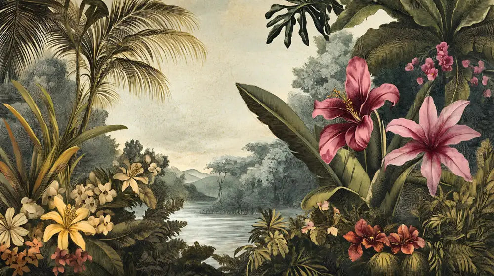 Papier Peint Vintage - Paysage Tropical