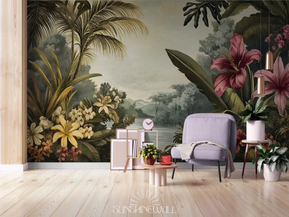 Papier Peint Vintage - Paysage Tropical