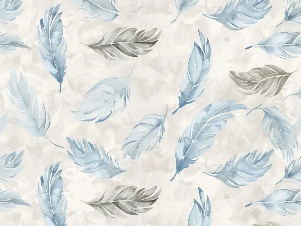 Papier Peint Vintage - Plume Bleue