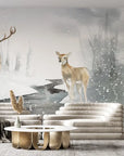 Landscape Wallpaper - Snowy Deer in a Misty Forest