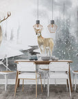 Landscape Wallpaper - Snowy Deer in a Misty Forest