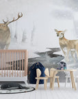 Landscape Wallpaper - Snowy Deer in a Misty Forest