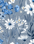Papier Peint Floral – Fleurs Bleues et Blanches