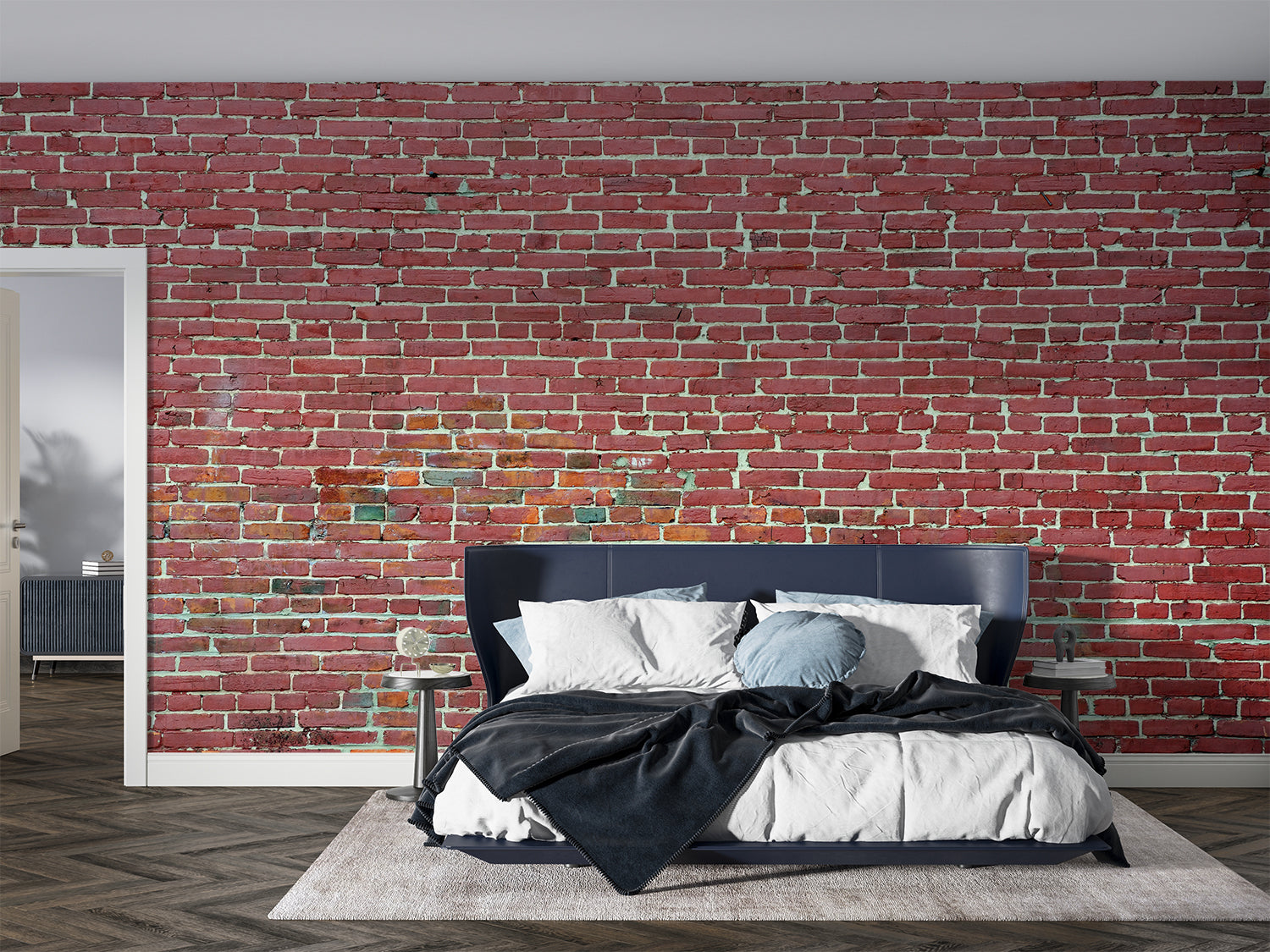 Papier Peint Pierre - Briques Rouges et Joints Gris